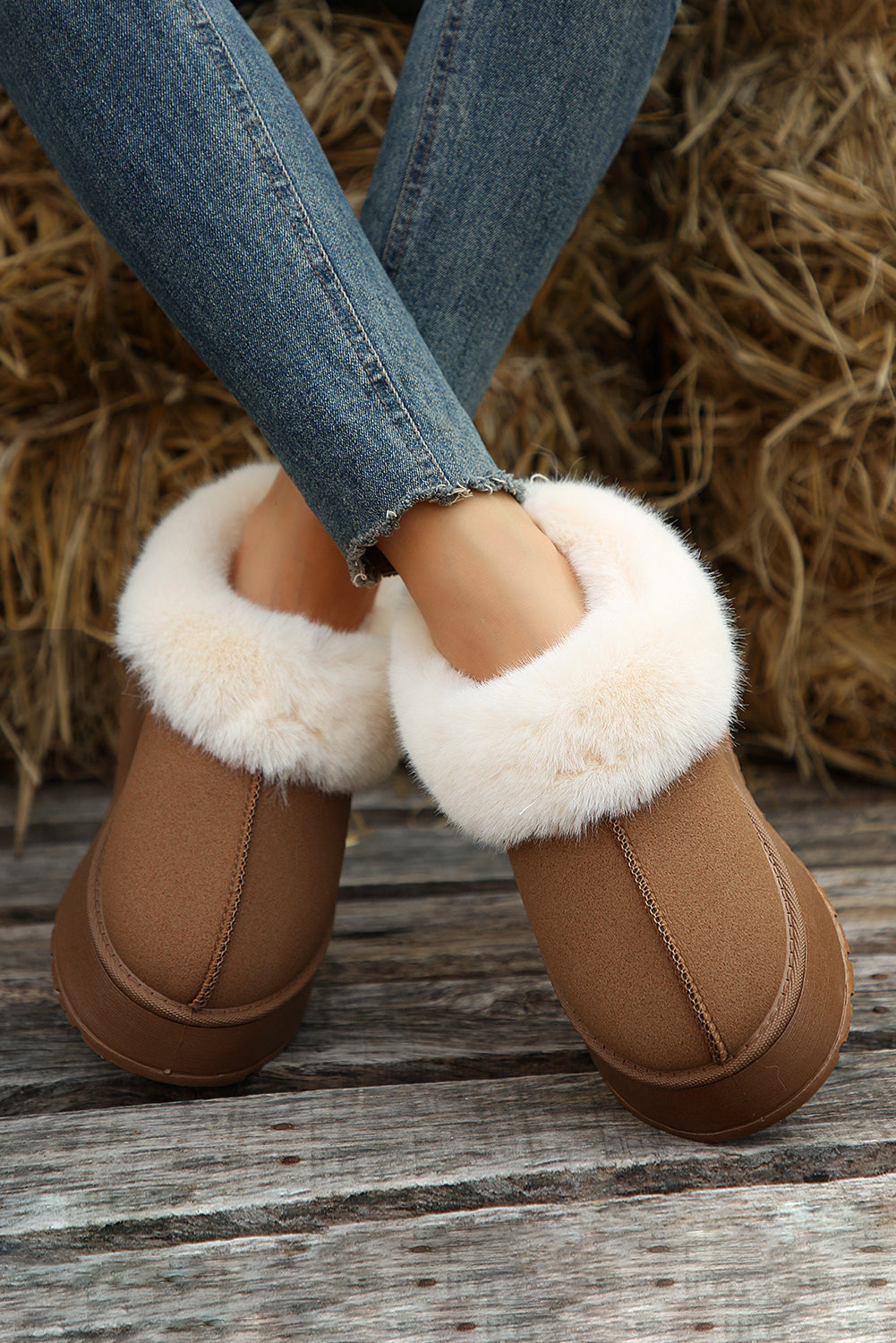 ❄️🥾 Cozy & Chic! Chestnut Plush Suede Trim Thick Sole Snow Boots 🌟☕