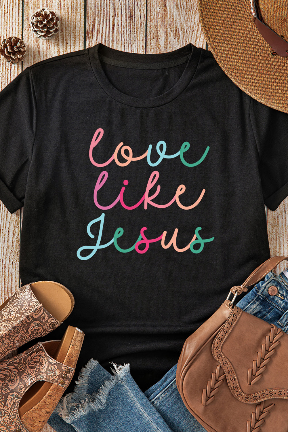 🖤 Spread Love Like Jesus ✝️ | Black Crew Neck Graphic Tee 🙌