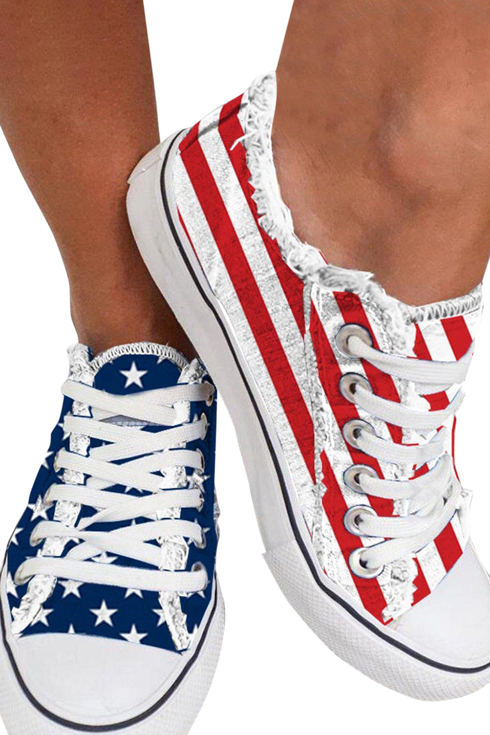 🇺🇸 Stars, Stripes & Style! 💙 Blue American Flag Lace-Up Canvas Flats 👟✨