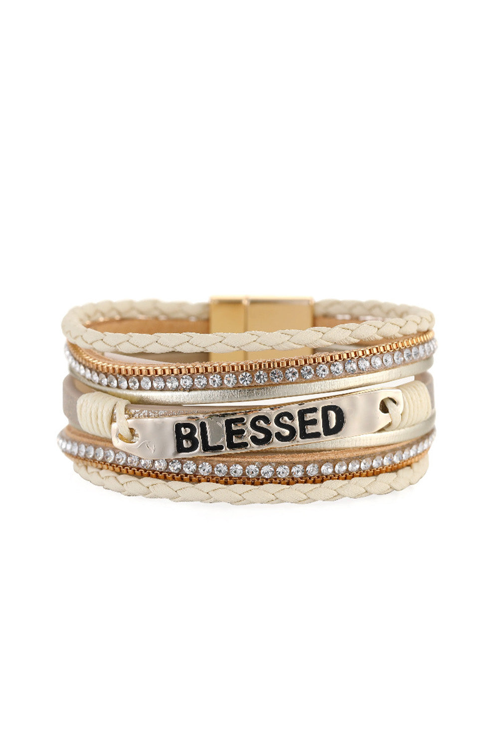 ✨ Blessed & Sparkling ✝️ | Beige Rhinestone Braided Buckle Bracelet 💎