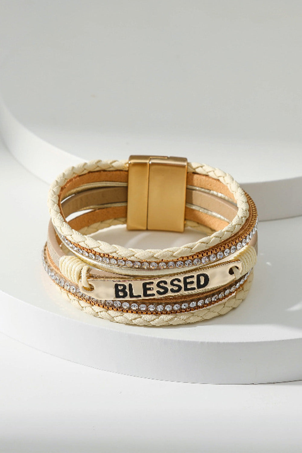 ✨ Blessed & Sparkling ✝️ | Beige Rhinestone Braided Buckle Bracelet 💎