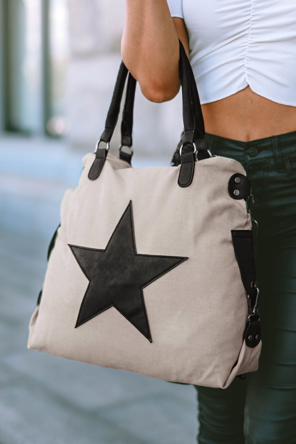 ⭐ Casual & Chic! ✨ Beige Five-Pointed Star Canvas Tote Bag 👜💫