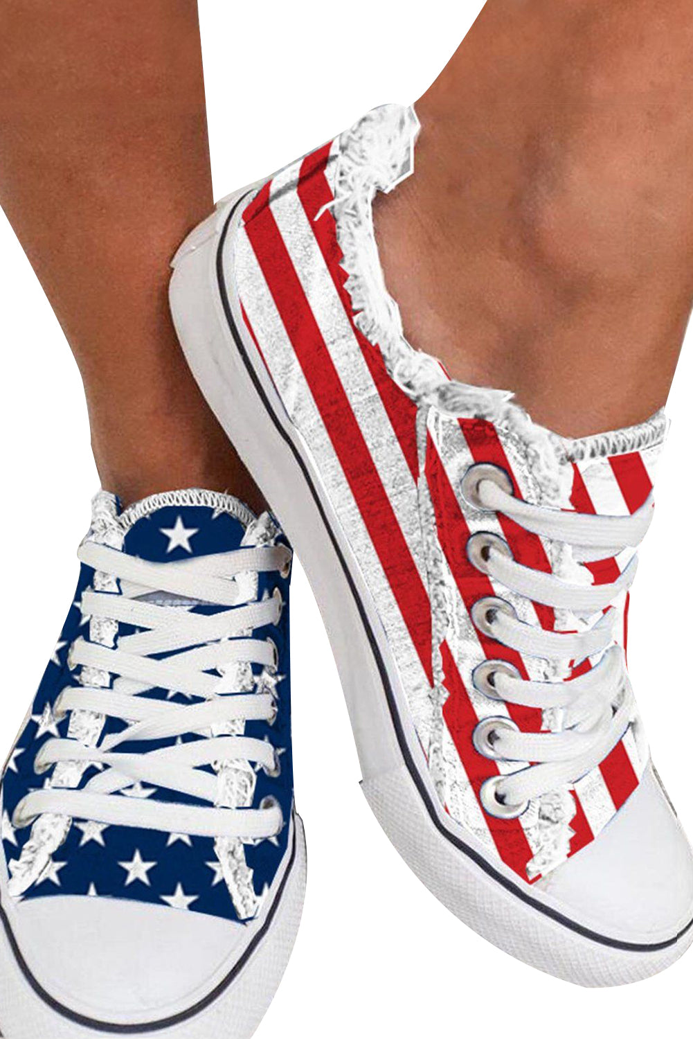🇺🇸 Stars, Stripes & Style! 💙 Blue American Flag Lace-Up Canvas Flats 👟✨