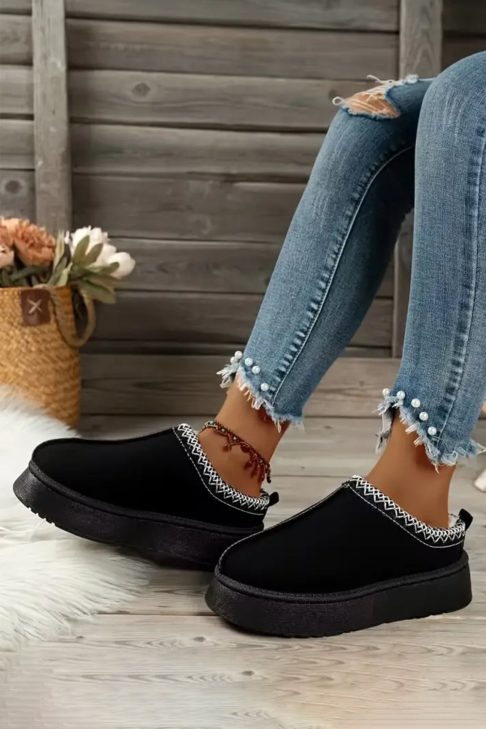 ❄️ Cozy Chic Alert! 🤎 | Chestnut Contrast Print Suede Plush Snow Boots 🧤