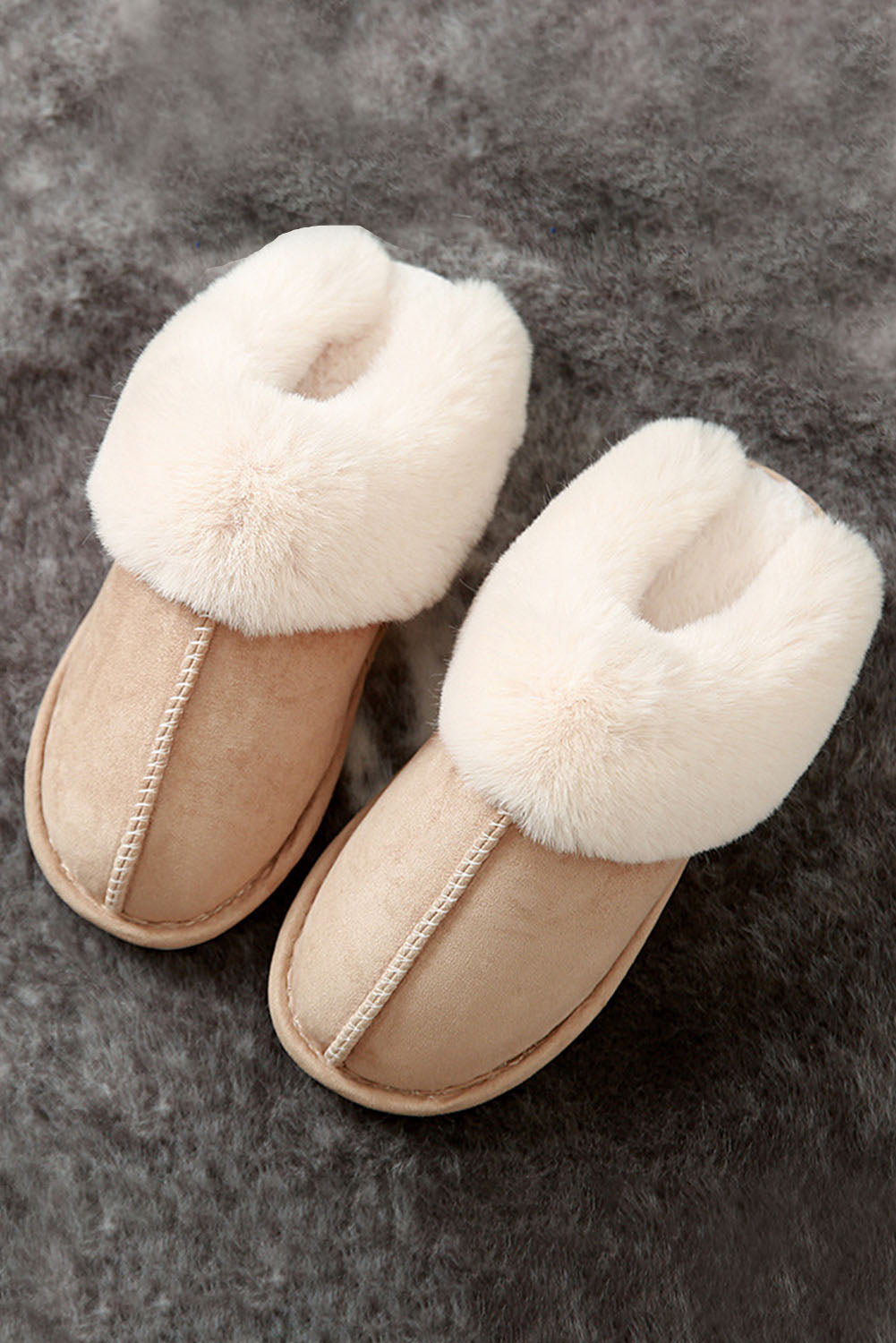 🤎 Snuggle in Style! ✨ Khaki Cut & Sew Faux Suede Plush Lined Slippers 🐾❄️